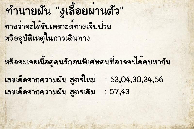 ทำนายฝันงูเลื้อยผ่านตัว ทำนายฝันทำนายฝันงูเลื้อยผ่านตัว