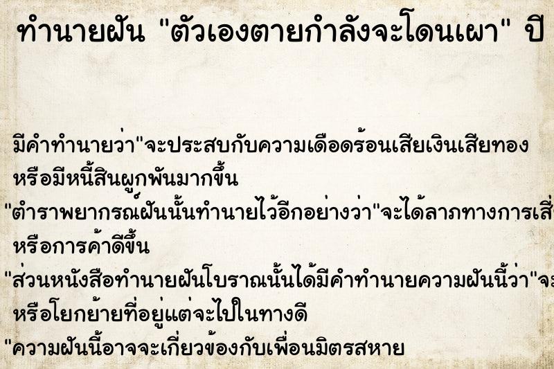 ทำนายฝันทำนายฝันตัวเองตายกำลังจะโดนเผา