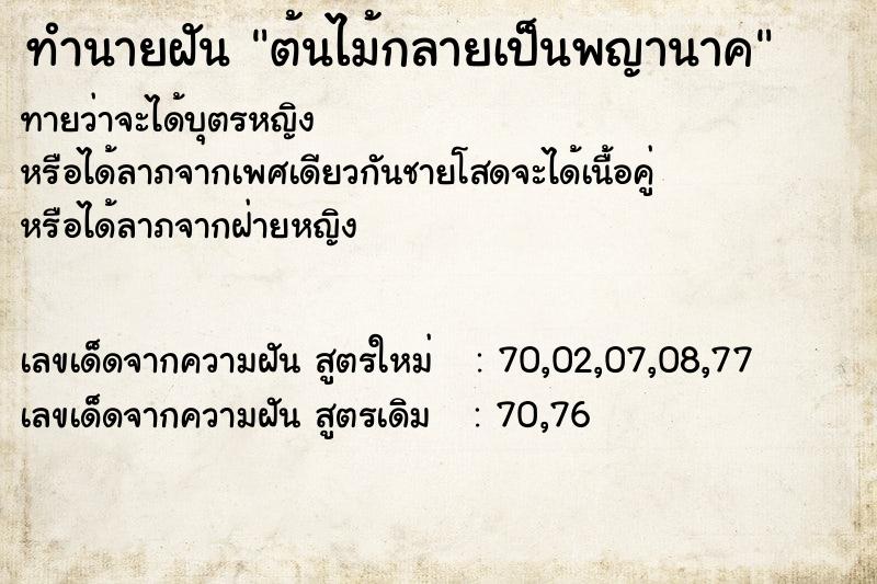 ทำนายฝันต้นไม้กลายเป็นพญานาค ทำนายฝันทำนายฝันต้นไม้กลายเป็นพญานาค