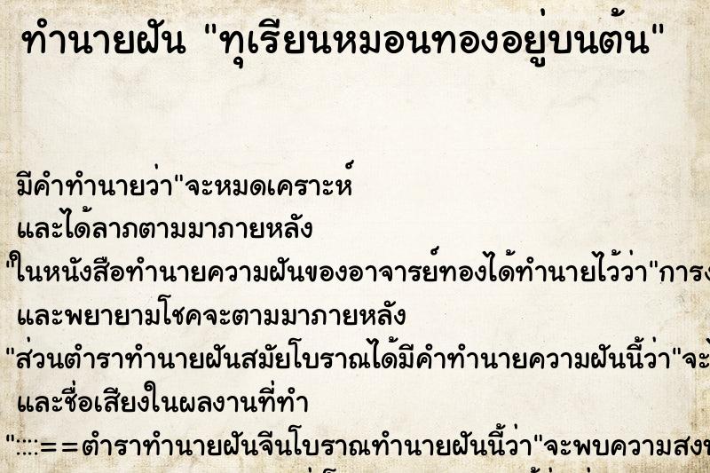 ทำนายฝันทำนายฝันทุเรียนหมอนทองอยู่บนต้น