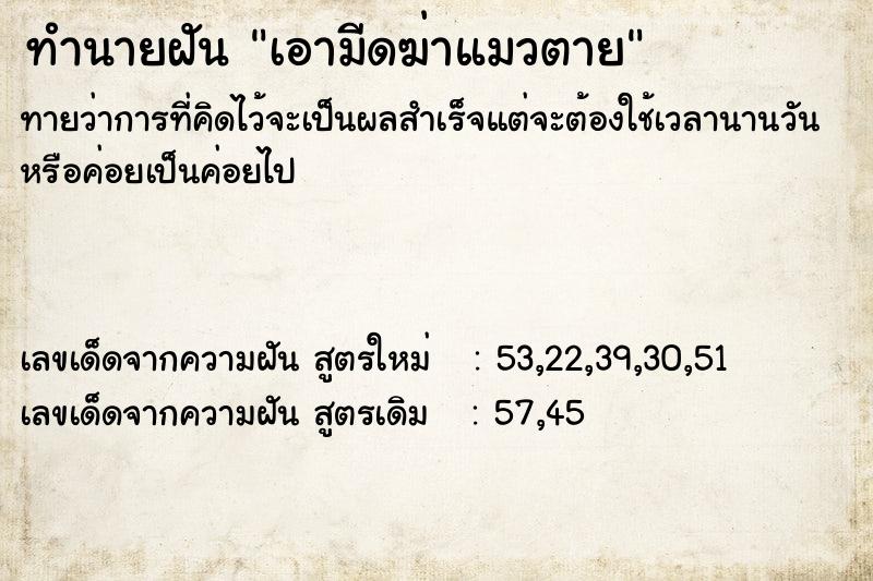 ทำนายฝัน เอามีดฆ่าแมวตาย ทำนายฝัน เอามีดฆ่าแมวตาย