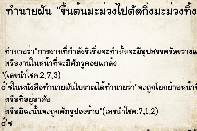 ทำนายฝันทำนายฝันขึ้นต้นมะม่วงไปตัดกิ่งมะม่วงทิ้ง