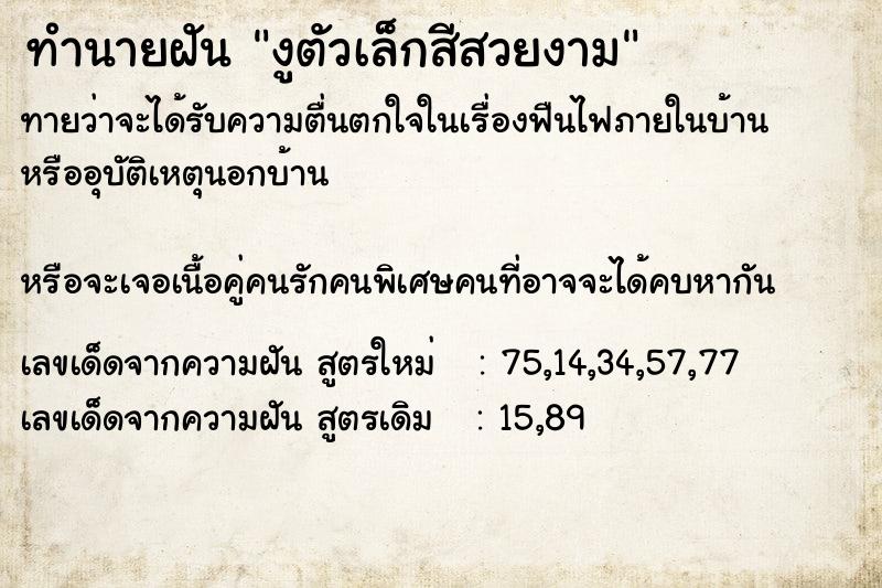 ทำนายฝันทำนายฝันงูตัวเล็กสีสวยงาม