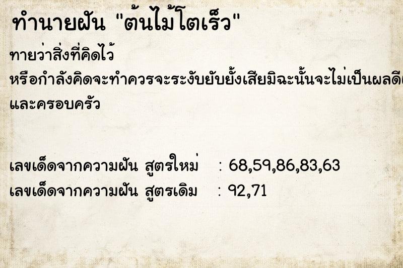 ทำนายฝันทำนายฝันต้นไม้โตเร็ว