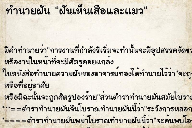 ทำนายฝัน ฝันเห็นเสือและแมว ทำนายฝัน ฝันเห็นเสือและแมว