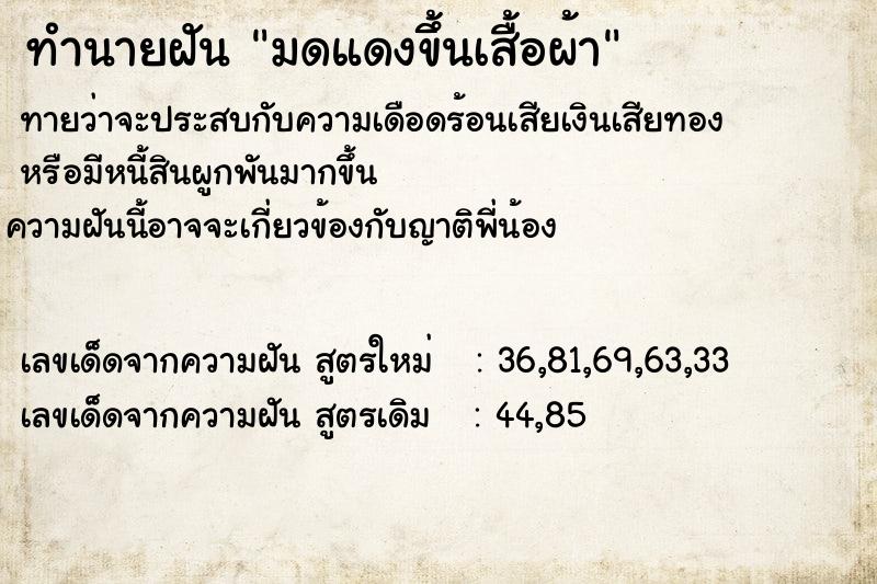 ทำนายฝันทำนายฝันมดแดงขึ้นเสื้อผ้า