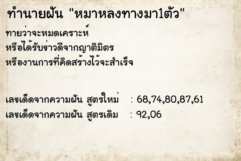 ทำนายฝันทำนายฝันหมาหลงทางมา1ตัว