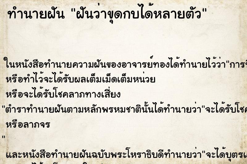 ทำนายฝันทำนายฝันฝันว่าขุดกบได้หลายตัว