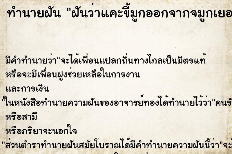 ทำนายฝันฝันว่าแคะขี้มูกออกจากจมูกเยอะมาก ทำนายฝันทำนายฝันฝันว่าแคะขี้มูกออกจากจมูกเยอะมาก