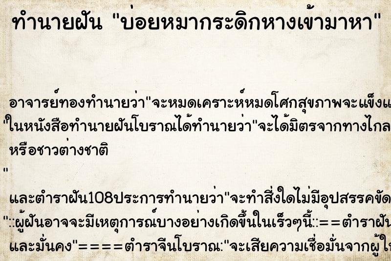 ทำนายฝันทำนายฝันบ่อยหมากระดิกหางเข้ามาหา