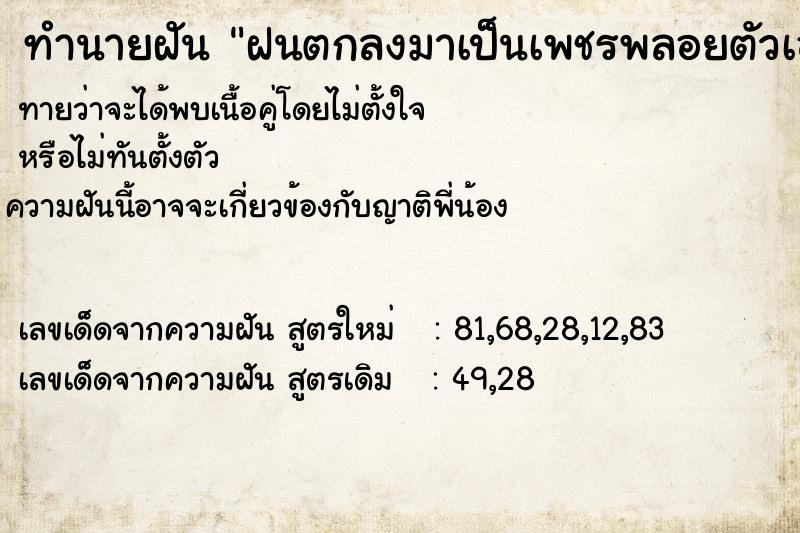 ทำนายฝัน ฝนตกลงมาเป็นเพชรพลอยตัวเองเก็บได้
