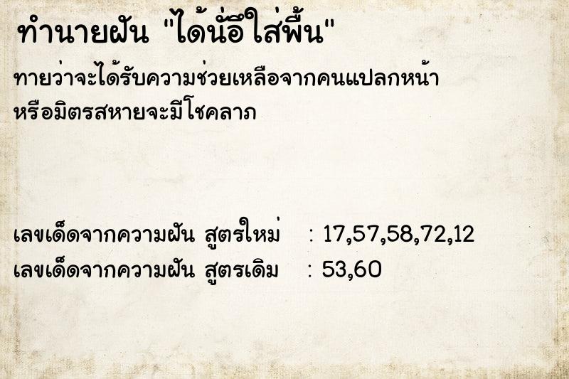 ทำนายฝันทำนายฝันได้นั่อึใส่พื้น