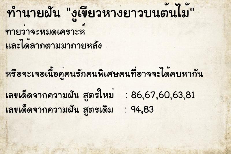 ทำนายฝันงูเขียวหางยาวบนต้นไม้ ทำนายฝันทำนายฝันงูเขียวหางยาวบนต้นไม้