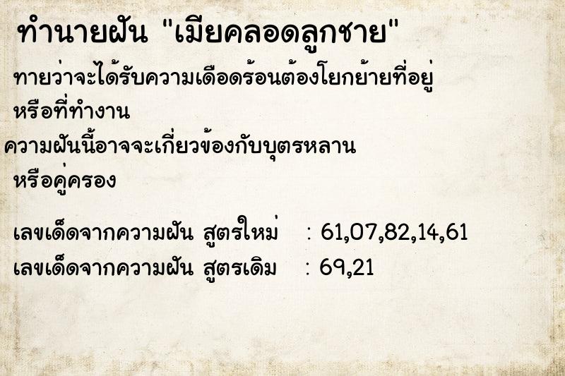ทำนายฝันทำนายฝันเมียคลอดลูกชาย