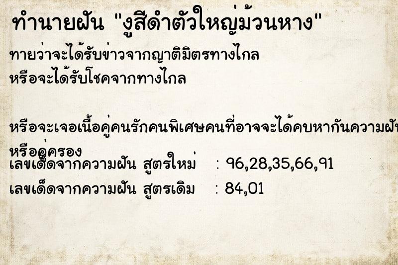 ทำนายฝันงูสีดำตัวใหญ่ม้วนหาง ทำนายฝันทำนายฝันงูสีดำตัวใหญ่ม้วนหาง