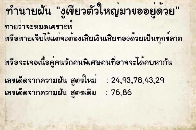 ทำนายฝันงูเขียวตัวใหญ่มาขออยู่ด้วย ทำนายฝันทำนายฝันงูเขียวตัวใหญ่มาขออยู่ด้วย