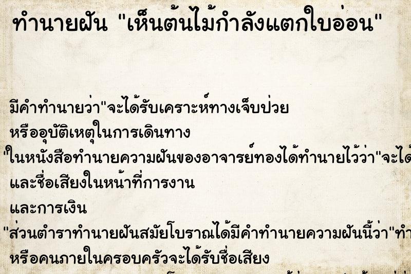 ทำนายฝัน เห็นต้นไม้กำลังแตกใบอ่อน ตำราโบราณ แม่นที่สุดในโลก