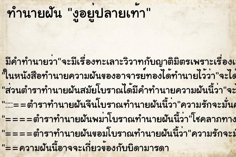 ทำนายฝัน งูอยู่ปลายเท้า ทำนายฝัน งูอยู่ปลายเท้า