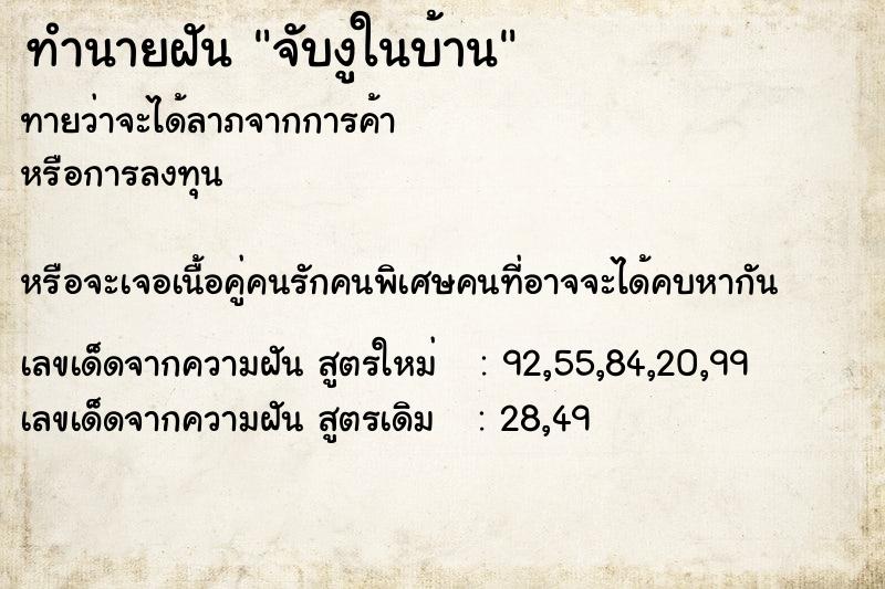 ทำนายฝันทำนายฝันจับงูในบ้าน