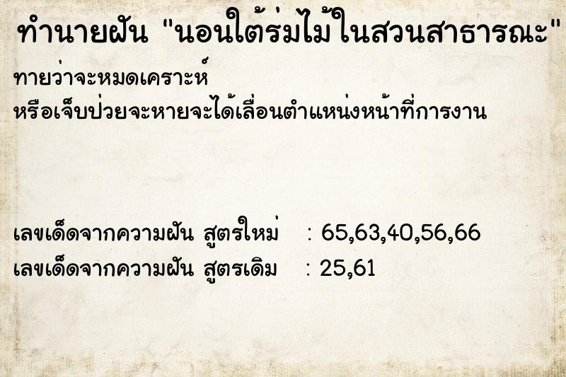 ทำนายฝันทำนายฝันนอนใต้ร่มไม้ในสวนสาธารณะ