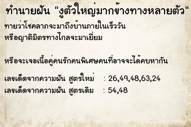 ทำนายฝันงูตัวใหญ่มากข้างทางหลายตัว ทำนายฝันทำนายฝันงูตัวใหญ่มากข้างทางหลายตัว