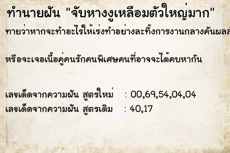 ทำนายฝันจับหางงูเหลือมตัวใหญ่มาก ทำนายฝันทำนายฝันจับหางงูเหลือมตัวใหญ่มาก