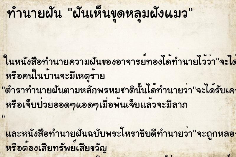 ทำนายฝันทำนายฝันฝันเห็นขุดหลุมฝังแมว