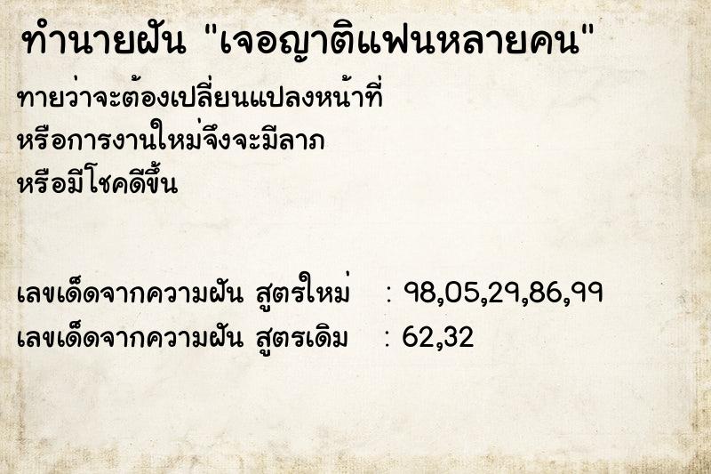 ทำนายฝัน เจอญาติแฟนหลายคน ทำนายฝัน เจอญาติแฟนหลายคน