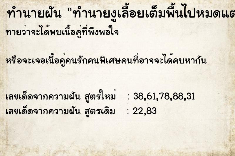 ทำนายฝันทำนายงูเลื้อยเต็มพื้นไปหมดแต่ไม่ทำอะไรเรา ทำนายฝันทำนายฝันทำนายงูเลื้อยเต็มพื้นไปหมดแต่ไม่ทำอะไรเรา