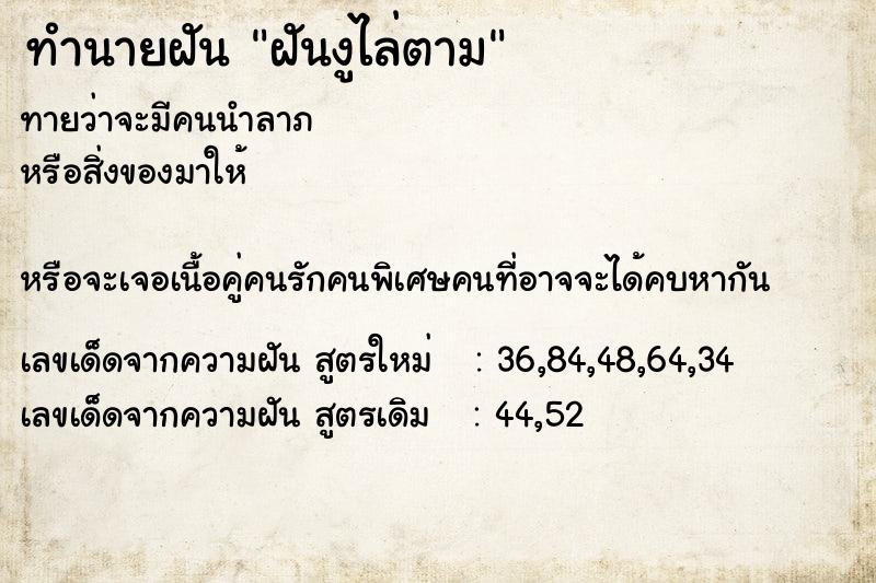 ทำนายฝันฝันงูไล่ตาม ทำนายฝันทำนายฝันฝันงูไล่ตาม