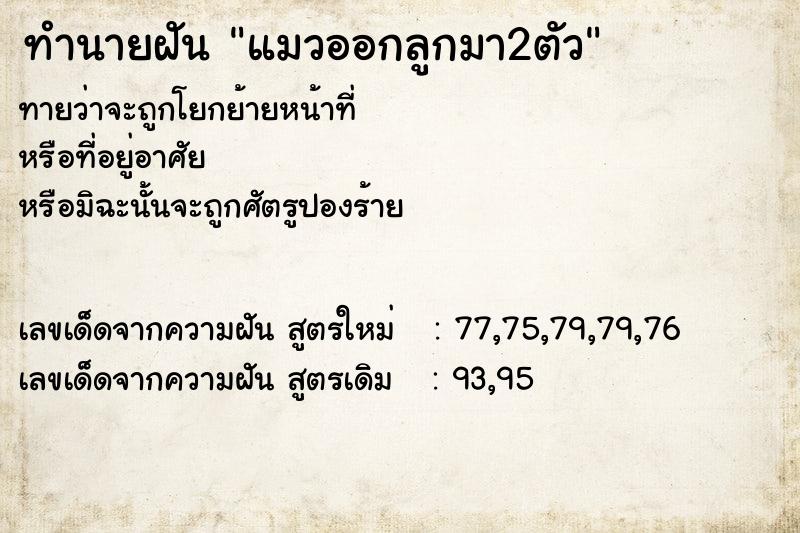 ทำนายฝันทำนายฝันแมวออกลูกมา2ตัว