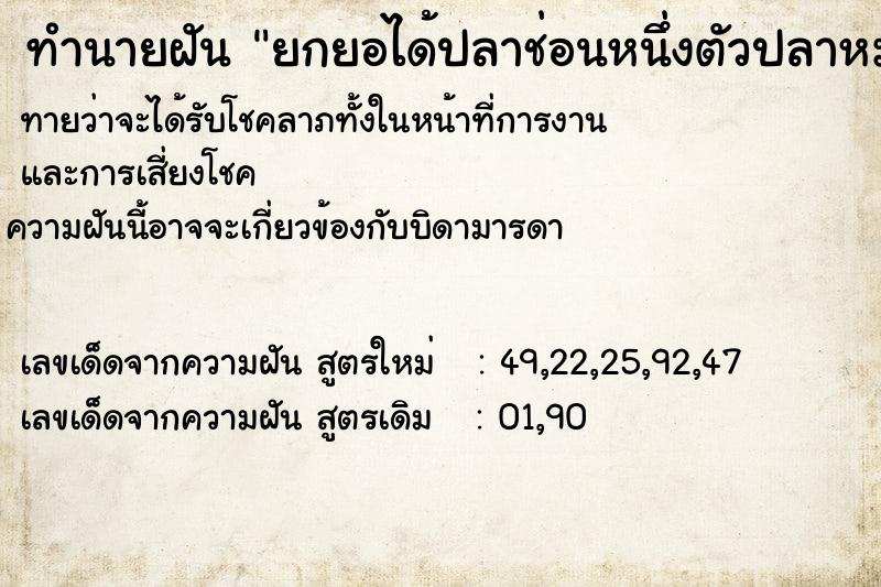 ทำนายฝัน ยกยอได้ปลาช่อนหนึ่งตัวปลาหมอสามตัว ทำนายฝัน ยกยอได้ปลาช่อนหนึ่งตัวปลาหมอสามตัว