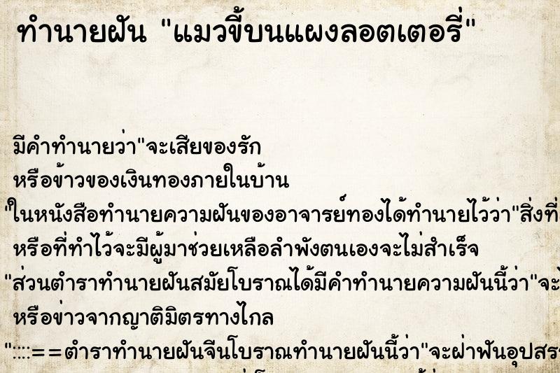 ทำนายฝันแมวขี้บนแผงลอตเตอรี่ ทำนายฝันทำนายฝันแมวขี้บนแผงลอตเตอรี่
