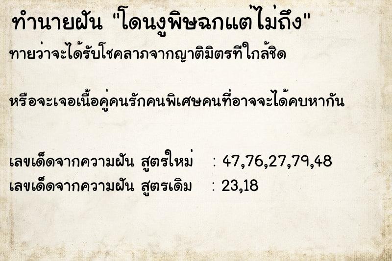 ทำนายฝันโดนงูพิษฉกแต่ไม่ถึง ทำนายฝันทำนายฝันโดนงูพิษฉกแต่ไม่ถึง