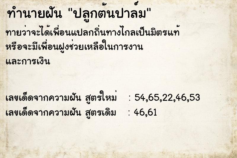 ทำนายฝันทำนายฝันปลูกต้นปาล์ม