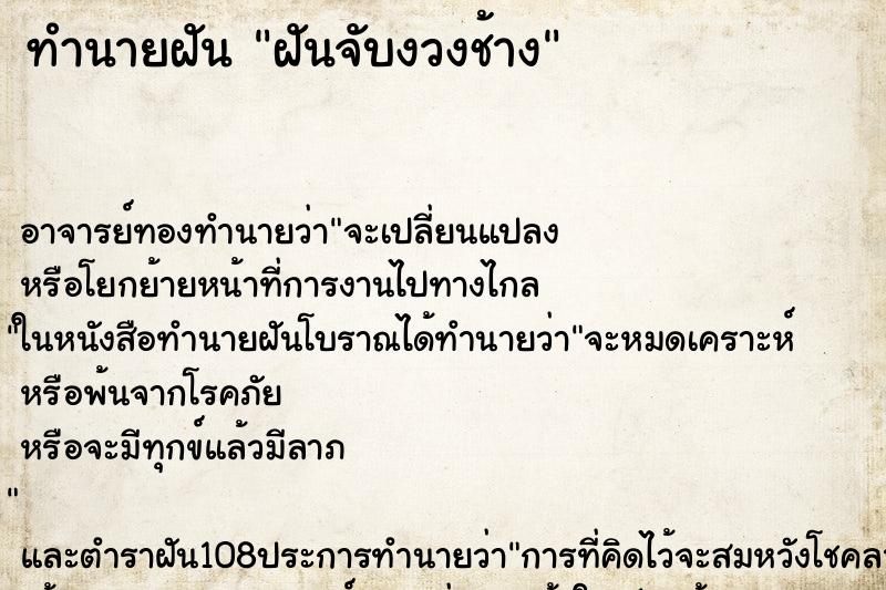 ทำนายฝัน ฝันจับงวงช้าง ตำราโบราณ แม่นที่สุดในโลก