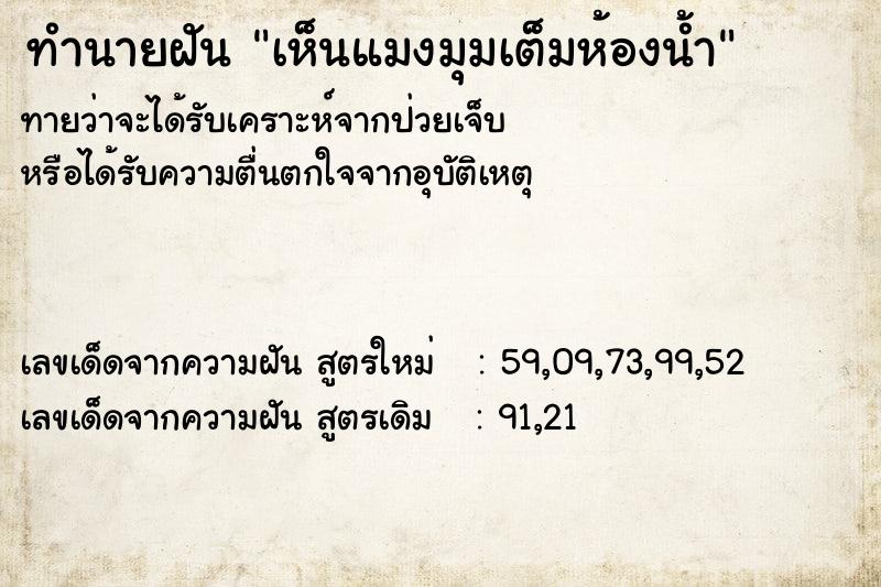 ทำนายฝันทำนายฝันเห็นแมงมุมเต็มห้องน้ำ