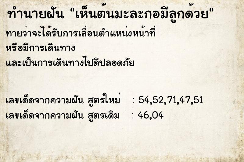 ทำนายฝันเห็นต้นมะละกอมีลูกด้วย ทำนายฝันทำนายฝันเห็นต้นมะละกอมีลูกด้วย