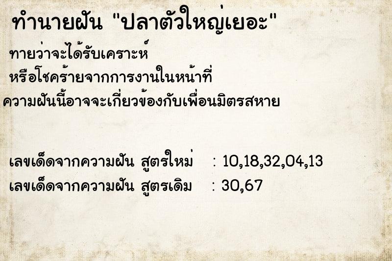 ทำนายฝันปลาตัวใหญ่เยอะ ทำนายฝันทำนายฝันปลาตัวใหญ่เยอะ