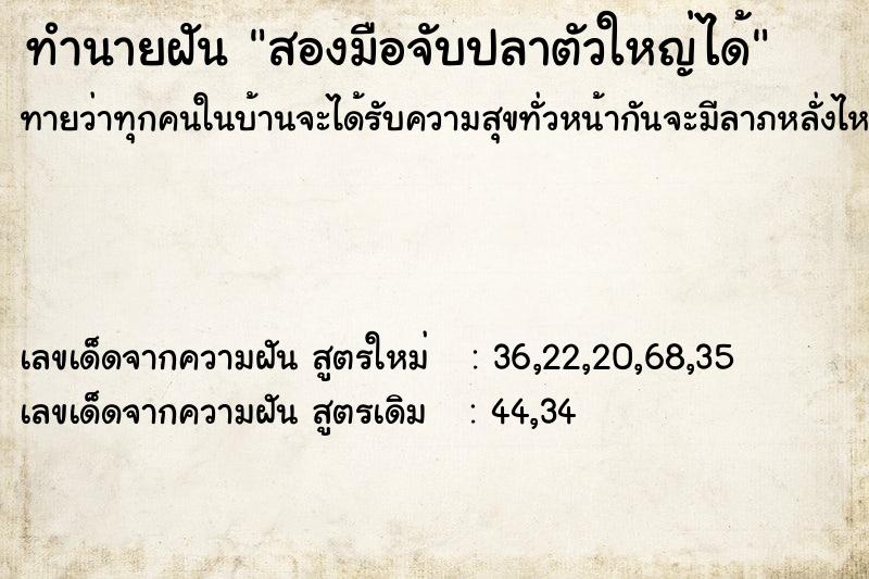 ทำนายฝันทำนายฝันสองมือจับปลาตัวใหญ่ได้