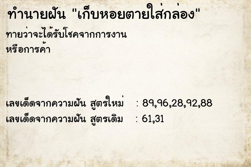 ทำนายฝัน เก็บหอยตายใส่กล่อง ทำนายฝัน เก็บหอยตายใส่กล่อง