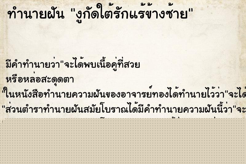 ทำนายฝัน งูกัดใต้รักแร้ข้างซ้าย ทำนายฝัน งูกัดใต้รักแร้ข้างซ้าย