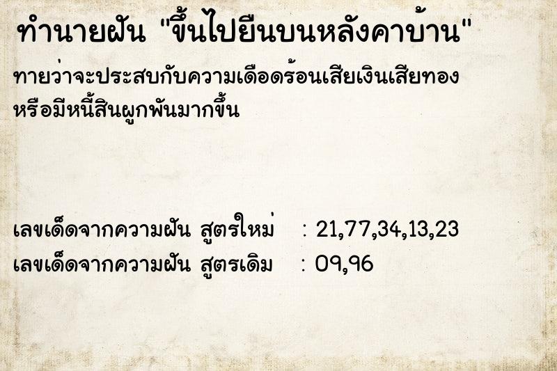 ทำนายฝันทำนายฝันขึ้นไปยืนบนหลังคาบ้าน