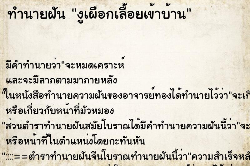 ทำนายฝัน งูเผือกเลื้อยเข้าบ้าน ทำนายฝัน งูเผือกเลื้อยเข้าบ้าน