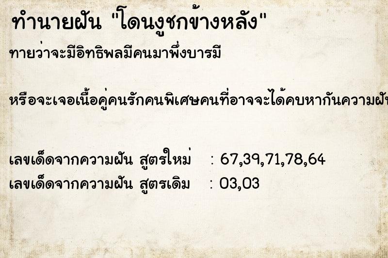 ทำนายฝันโดนงูชกข้างหลัง ทำนายฝันทำนายฝันโดนงูชกข้างหลัง