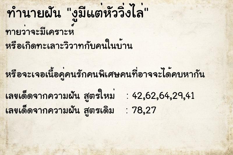 ทำนายฝัน งูมีแต่หัววิ่งไล่ ทำนายฝัน งูมีแต่หัววิ่งไล่