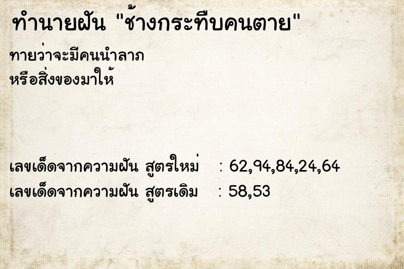 ทำนายฝัน ช้างกระทืบคนตาย ทำนายฝัน ช้างกระทืบคนตาย