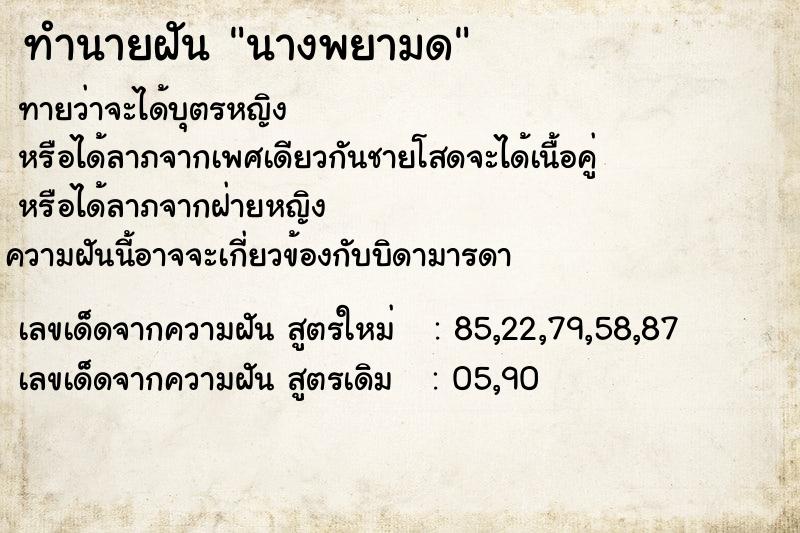 ทำนายฝันนางพยามด ทำนายฝันทำนายฝันนางพยามด