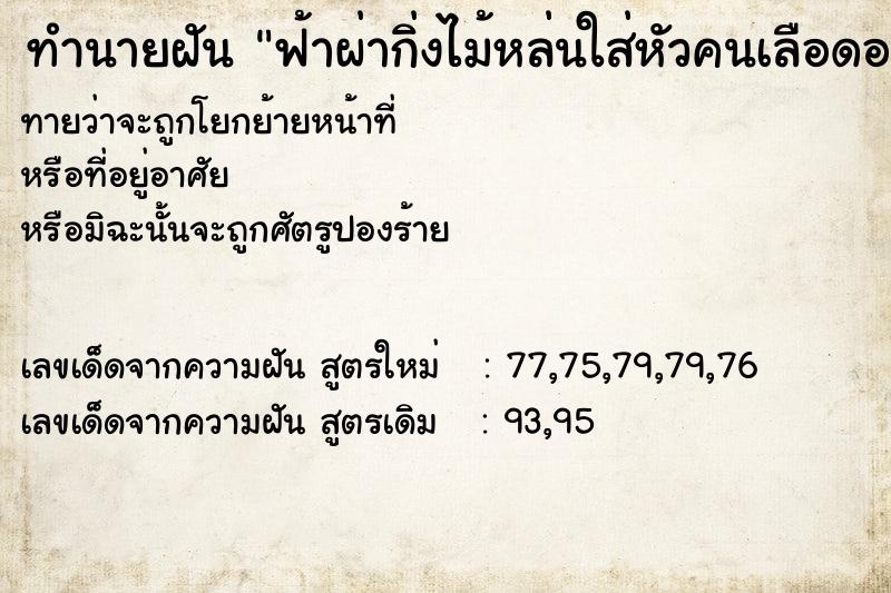 ทำนายฝันทำนายฝันฟ้าผ่ากิ่งไม้หล่นใส่หัวคนเลือดออก