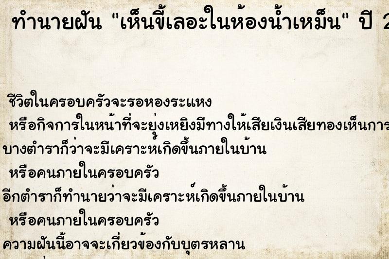 ทำนายฝันทำนายฝันเห็นขี้เลอะในห้องน้ำเหม็น